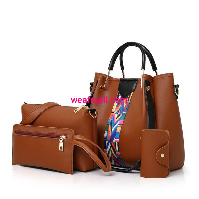 Bekia 4in1 Handbag Set for Women Brown Tote Bag Messenger Bag Wallet Card Holder PU Leather Luxury Ladies Shoulder Crossbody Bags NS Ribbon